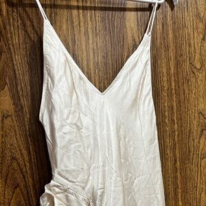 H&M Cream Flounced Satin Slip Dress with Delicate Ruffle